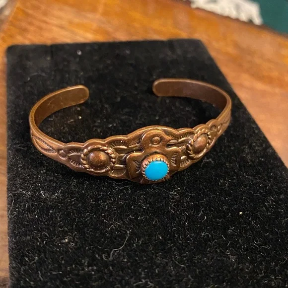 Vintage Bell Trading Child or Baby Copper Turquoise Thunderbird cuff Bracelet - Picture 1 of 5